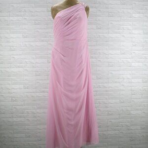 VINTAGE Dress Maxi One Shoulder Chiffon Goddess Homecoming Prom Pastel Pink L